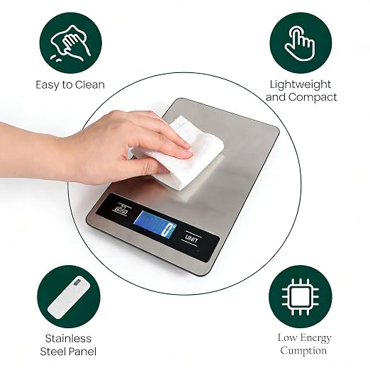 33lb/15kg Kitchen Food Scale, High Precision 1g for pet Care, Cooking, Meat | Stainless steel digital weight scale with timer & backlit LCD, tare & unit conversion (g/oz/ml/lb) for baking, coffee, bread
