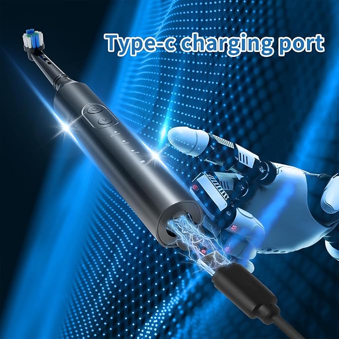 Deep Clean Rechargeable Electric Powered Toothbrush, Rechargeable Electric Toothbrush with 8 Brush Heads,Pressure Sensor to Protect Gums