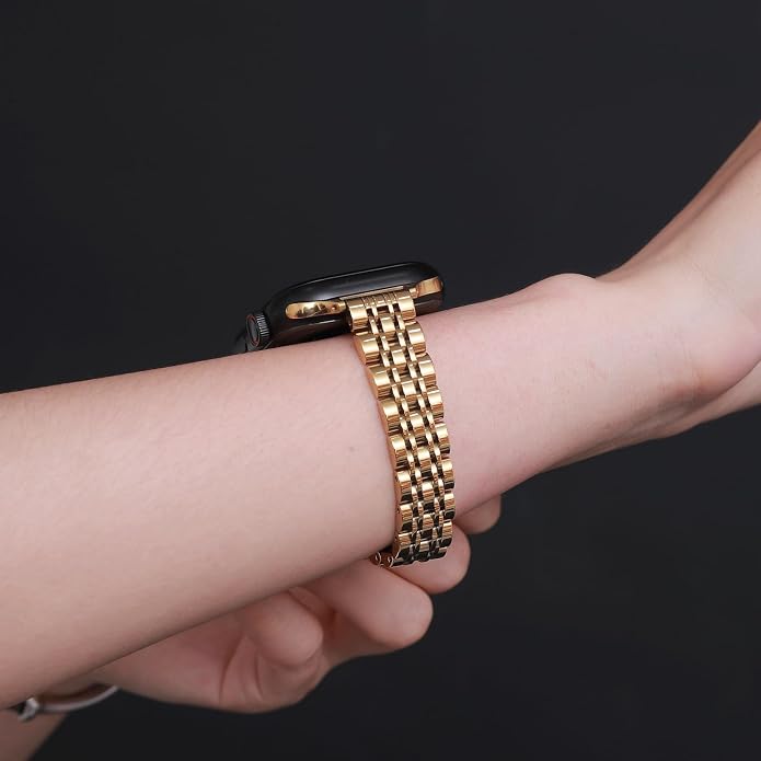 Slim Metal Band Compatible with Apple Watch Bands for Women, Series 11/10/9/8/7/6/5/4/3/2/1/SE, 46/42mm (S11/10), 45/44/42mm, 41/40/38mm Stainless Steel Bracelet