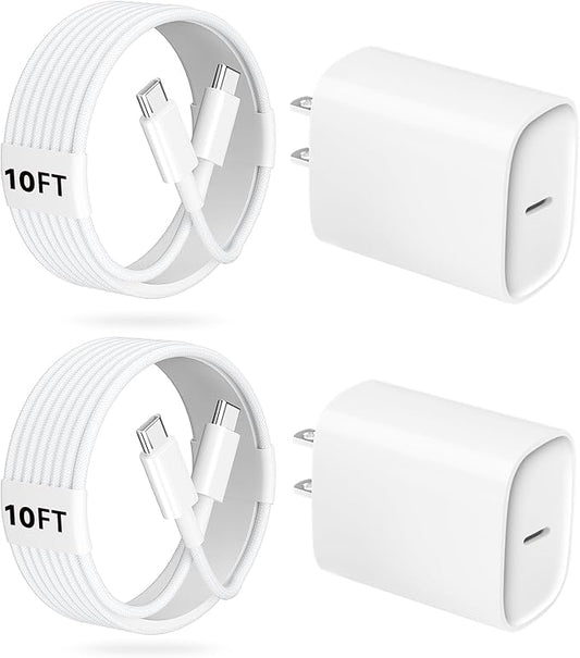 Phone 17 16 15 Pro Charger Fast Charging, 20W USB C Fast Charger Block with 10FT Long Type C Chargers Fast Charging Cable Cord for Phone 17/17 Pro/17 Pro Max/Air/16 Pro Max/16 Pro/15Pro-Braided