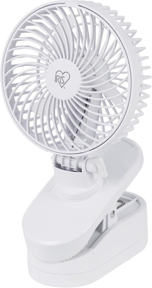 IRIS USA 5" Battery Operated Clip On Fan, 2 Speeds, D-Battery Powered, Personal Fan, Portable Travel Mini Pet Stroller Car Fan, Home Office Bedside Camping Golf Cart