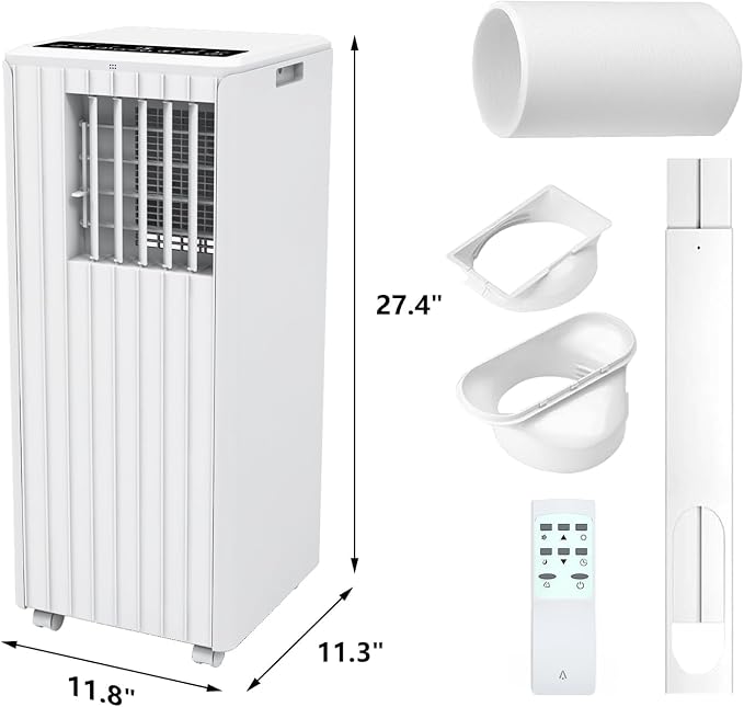 Portable Air Conditioner with 8,000 BTU Cooling Power – 3 Modes (Cool, Dehumidify, Fan) for Rooms Up to 350 Sq.Ft, Includes Remote, 24H Timer & Easy-Install Window Kit