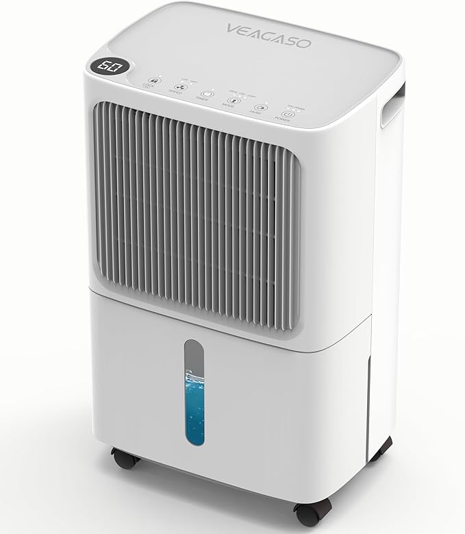 VEAGASO 2500 Sq. Ft Dehumidifier for Basement, 34 Pint Dehumidifiers For Home, Large Room, Auto Drain or Manual Drainage, Digital Control Panel, Auto Defrost, 24H Timer
