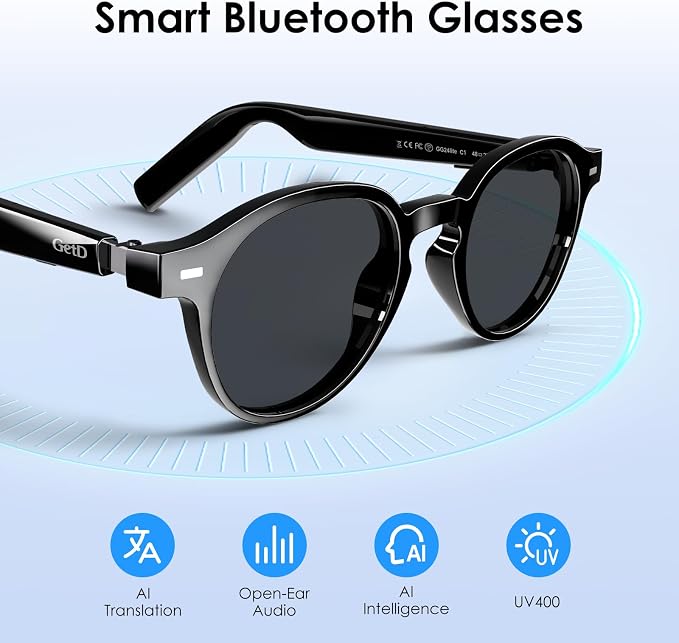 GetD 2026 New AI Glasses for Men & Women, Smart Sunglasses Powered by ChatGPT with 145-Language Translation, Bluetooth Sunglasses, 11H Music/9H Call, UV400 Polarized Lenses for Travel & Daily Use
