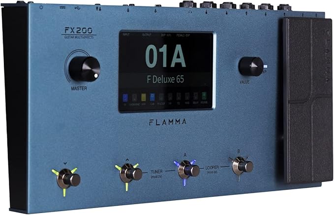 FLAMMA FX200 Multi Effects Guitar Processor with 5” LCD Touch Screen Programmable MIDI Port Extensive I/O Support Modules Order Changing USB Audio Recording 58 Preamp Models 30 Cabinet Simulations