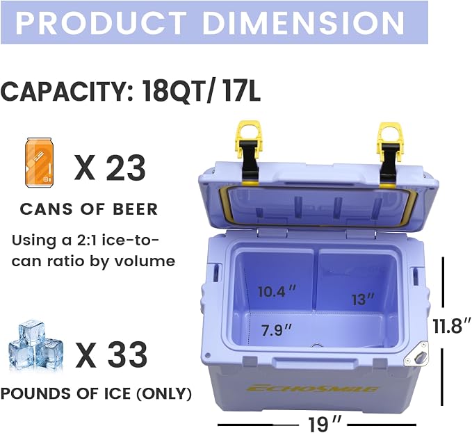 EchoSmile 12/18/25 Quart Rotomolded Cooler, Built to Stand up to The Rigors of The Journey