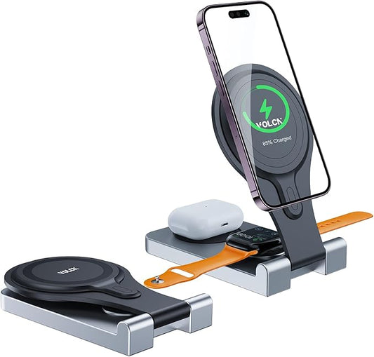 3 in1 Magntic Wireless Charger, Foldable Wireless Charging Station, Magsafe Compatible Charging Stand, Travel Charger for Multiple Devices, for iPhone 16/15/14/13/12 Series, Apple Watch, AirPods