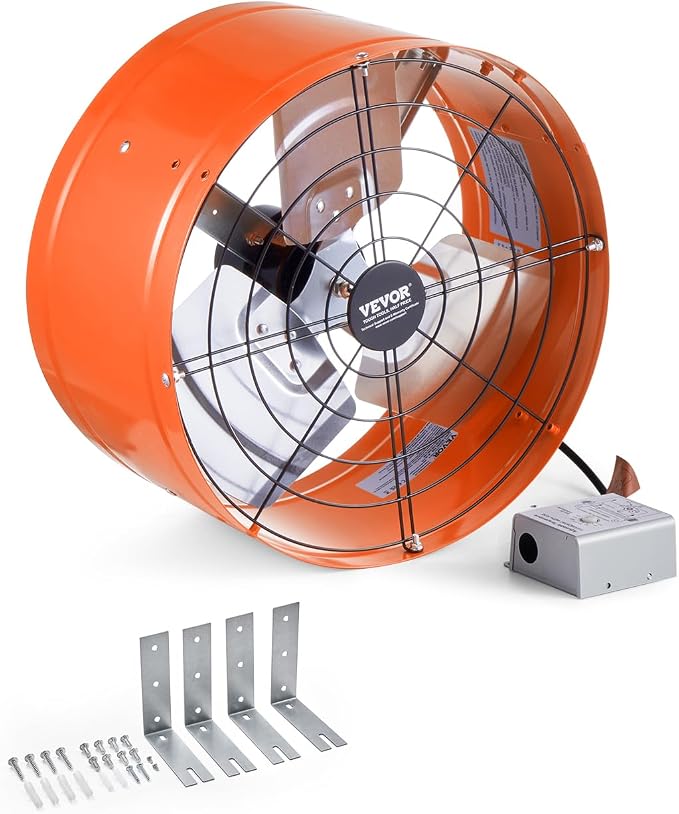 VEVOR Gable Mount Fan, 15 Inch Attic Exhaust Fan with Adjustable Thermostat & Outer Mesh, 1650 CFM House Ventilator Cools Up to 2360 Sq.Ft, Quiet Ventilation for Roof, Garage & Shop, Vibrant Orange