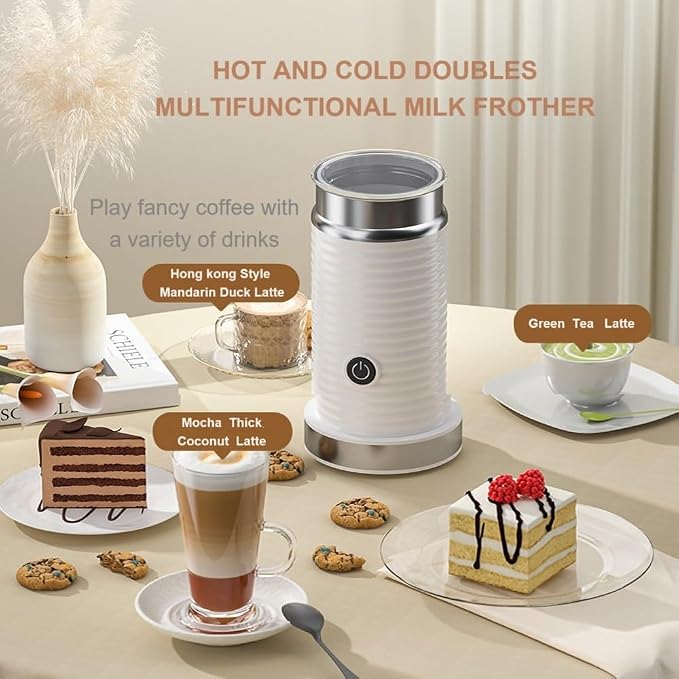 Automatic milk frother,Milk frothing machine,Electric for Hot & Cold Froth, Froth Or Heat Milk，Multifunctional milk frother，Automatic off & Easy Cleaning, Silent Operation (White)