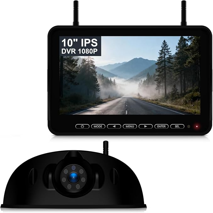 Fookoo 1080P 10" Wireless RV Backup Camera System for Furrion Pre-Wired RV Truck Trailer, 10" HD IPS Monitor & 1 Rear View Camera, IR Night Vision Recording Waterproof Plug and Play - D10Y1