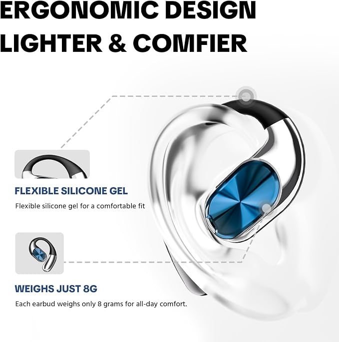 Open Ear Headphones, Over Ear Earbuds with Ergonomic Earhook & Cool Rotating Design, Bluetooth 6.0, 60-Hour Battery Life, IPX5 Waterproof, Touch Control, for Cycling, Running, Fitness Workout