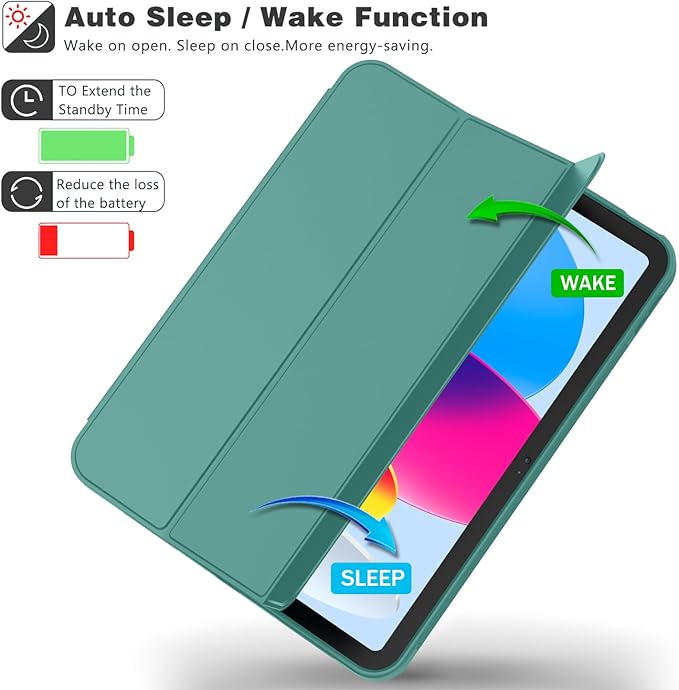 ToaPoia Case for iPad (A16) 11 Inch 2025/iPad 10th Generation 10.9 Inch 2022, Slim Trifold Stand Protective Cover with Pencil Holder and Soft TPU Back,Support Auto Sleep/Wake (Forest Green)