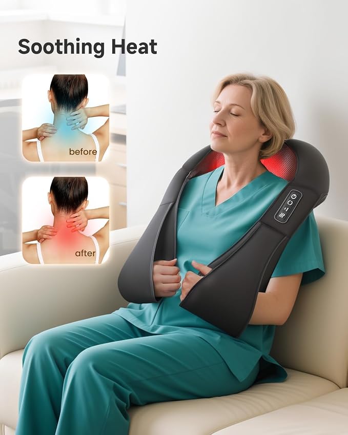 Snailax Shiatsu Back Neck Massager with Heat, Neck Shoulder Massager, Deep Kneading Massager Gifts for Mom, Dad, Mothers Day,Gifts Presents for Her,Him