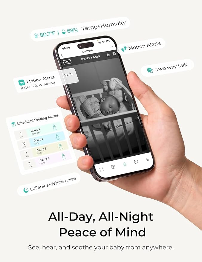 Dr.Care VistaView Lite Smart WiFi Baby Monitor with 2 Cameras- 4” 720P Split Screen & 1080P Camera App Control, Motion Alerts, Night Vision, 3000mAh Battery, 2-Way Talk, Triple Security, 1000ft Range