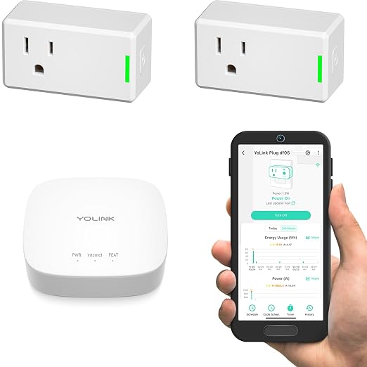 YoLink Smart Energy Plug 15A, 2 Pack, LoRa Control up to 1/4 Mile, High-Power Appliances, Cylce Timer, Real-Time Power Monitor, Overload Protection, Notifications, Alexa, Google , IFTTT, Hub Included