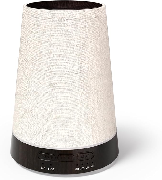 Marchred 150ml Cordless Fabric Essential Oil Diffuser with Guided Breathing Light, Battery Rechargeable Aromatherapy Diffuser with 7-Color LED & Warm Night Light for Relaxation & Meditation