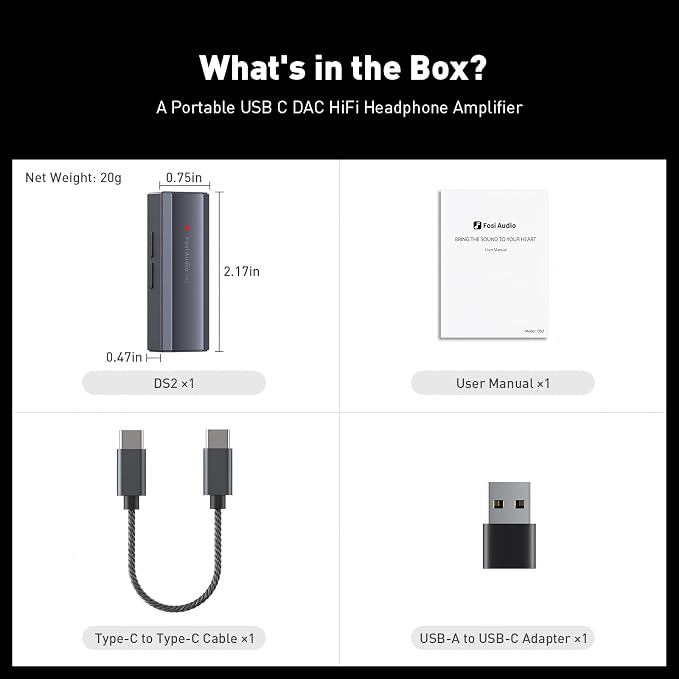 Fosi Audio DS2 USB C to AUX Headphone Amp DAC Dongle 3.5mm Jack Audio Portable Amplifier Dual Output DSD256 4.4mm Balanced High Resolution CS43131 for iPhone 15 Pro Max Plus iPad Android Phone