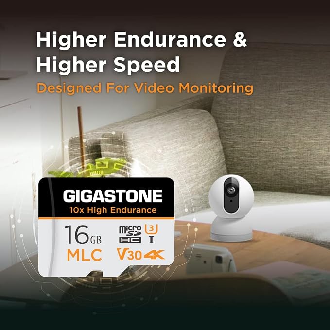 [10x High Endurance] GIGASTONE Industrial 16GB MLC Micro SD Card 10-Pack, 4K Video Recording, Security Cam, Dash Cam, Surveillance Compatible 95MB/s, U3 C10, with Adapter [5-Yrs Free Data Recovery]