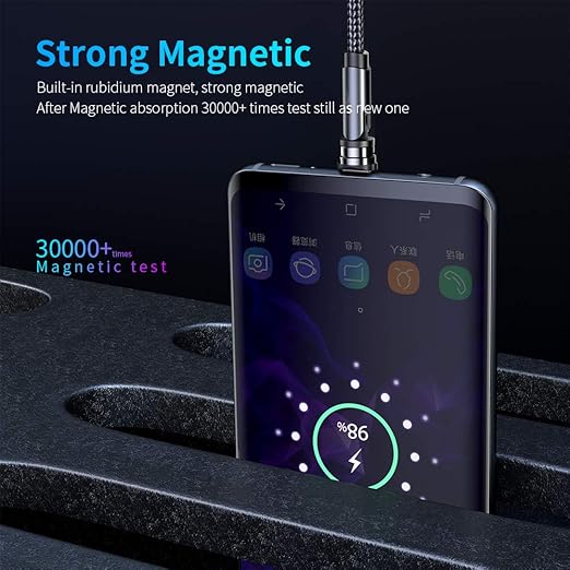 Magnetic Charging Cable, 540° Rotation Magnetic Phone Charger (6-Pack,1.6ft/3ft/3ft/6ft/6ft/10ft) 3 in 1 Magnet Phone Charger Magnetic USB Cable for iProduct/Micro USB/Type C Device (BLACK)