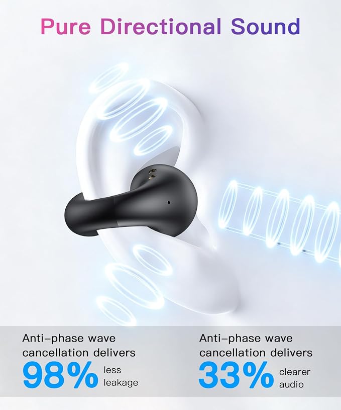 Upgraded Ultra Open Ear Earbuds - Lightweight Comfort Clip-On Wireless Bone Conduction Earbuds, Secure Fit & AI-Powered Clear Calls Bluetooth Open Ear Headphones for Work,Commute,Workout, Black