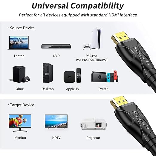 4K HDMI Cable 25ft, High Speed 2.0 Cables &4K@60Hz 2K 1080P, High Speed Gold Plated Connectors hdmi Cord, Compatible with PlayStation Arc PS3 PS4 PC HDTV