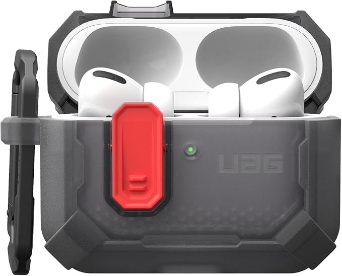 URBAN ARMOR GEAR UAG Designed for AirPods Pro 3rd Gen Case, Rugged Military Grade Drop Proof Protective Cover with Detachable Carabiner Clip & Secure Lip Closure, Plasma Smoke/Lava