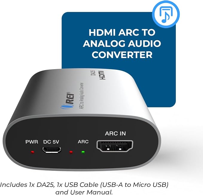 OREI HDMI eARC & ARC Audio Extractor Converter – HDMI ARC to RCA L/R Converter with 3.5mm Jack – ARC/eARC Audio Converter for Speaker, Headphone, Home Theater (DA25)