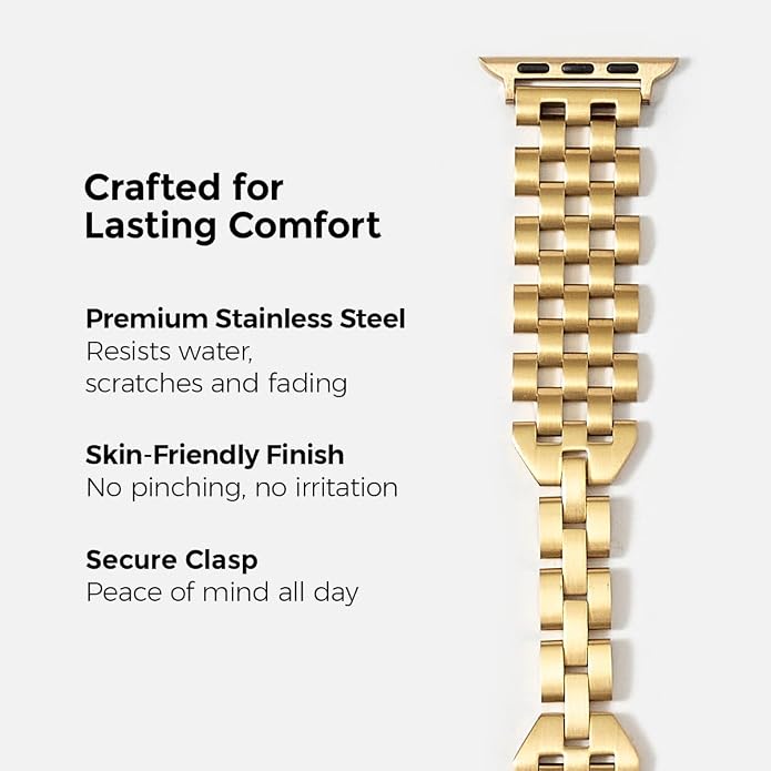 My Pretty Strap - Compatible Apple Watch Band Strap, Stainless Steel Fashion iWatch Replacement Strap- Easy Resizing, No Tool Needed, Fits Most Wrists- Compatible with Series 1-11, SE and Ultra