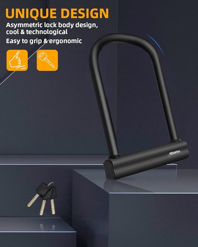 NDakter Large Bike Locks Heavy Duty Anti Theft, 18mm Thick, Motorcycle Wheel Lock with 3 Keys, for Ebike, Escooter, Fat-Tire and Dirt-Bike