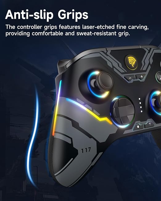 EasySMX X15 Wireless PC Controller with Hall Effect Joysticks & Triggers, RGB Lighting, 2 Back Buttons, 1000mAh Battery, Bluetooth Game Controller for Windows PC, Steam, Switch & Android