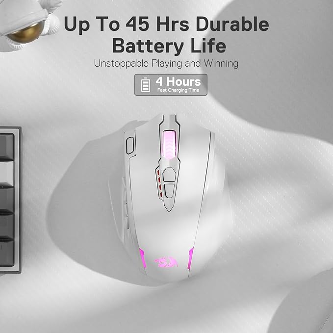 Redragon M913 Impact Elite Wireless Gaming Mouse, 16000 DPI Wired/Wireless RGB Mouse with 16 Programmable Buttons, 45 Hr Battery and Pro Optical Sensor, 12 Side Buttons MMO Mouse