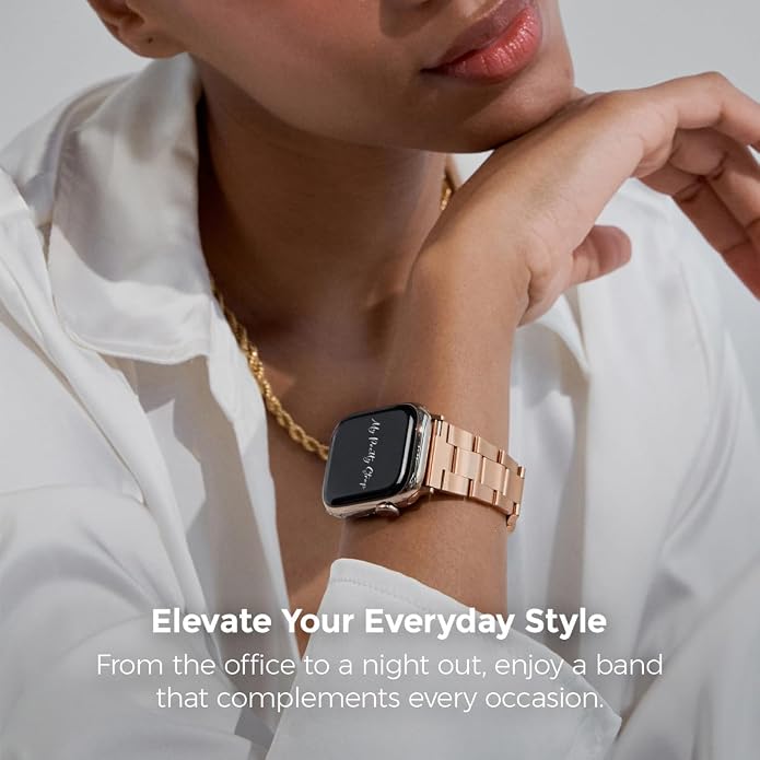 My Pretty Strap - Compatible Apple Watch Band Strap, Stainless Steel Fashion iWatch Replacement Strap- Easy Resizing, No Tool Needed, Fits Most Wrists- Compatible with Series 1-11, SE and Ultra