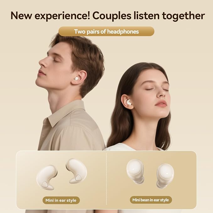 Flat Sleep Earbuds for Side Sleepers, Invisible Mini Earbuds for Small Ear Canals, Bluetooth 5.4, 66H Battery, Noise Blocking, Waterproof, LED Display for Sleep, Work & Travel（Purple）