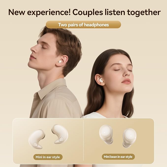 Flat Sleep Earbuds for Side Sleepers, Invisible Mini Earbuds for Small Ear Canals, Bluetooth 5.4, 66H Battery, Noise Blocking, Waterproof, LED Display for Sleep, Work & Travel(Black)