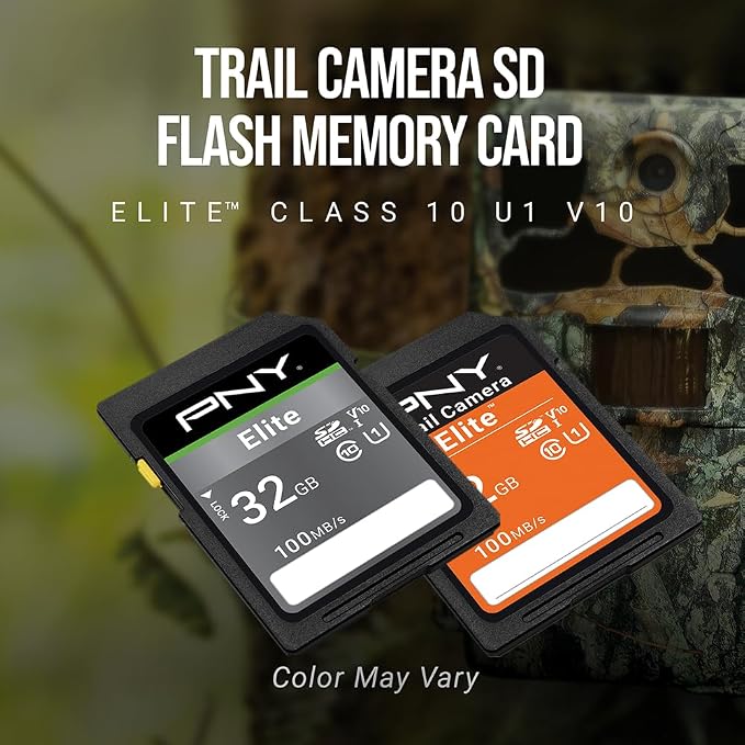 PNY 32GB Elite Class 10 U1 V10 SDHC Trail Camera Flash Memory Read Up to 100MB/s, UHS-I, HD Photo & Video, Outdoor Camera, DSLR Camera, Tactile Use, Wildlife Enthusiasts, 10-Pack (Packaging May Vary)