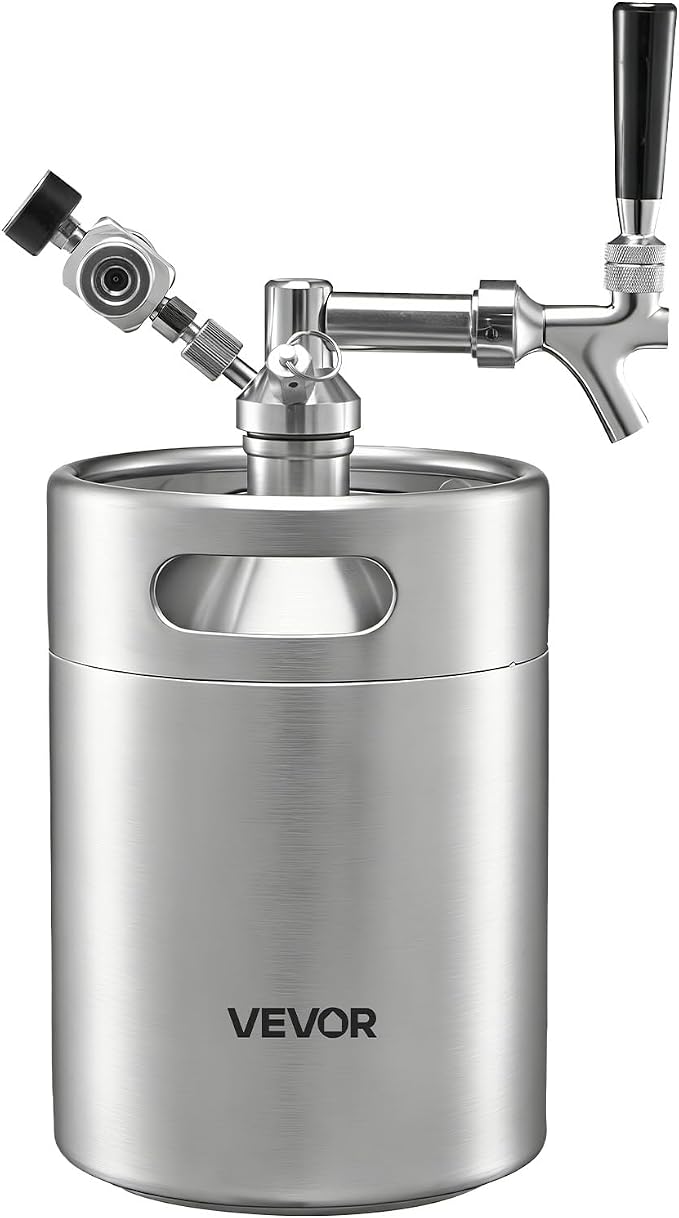 VEVOR 128oz Mini Keg, Pressurized Growler Tap System, 304 Stainless Steel Beer Kit, with Co2 Regulator, Self-Closing Faucet, Keeps Fresh and Carbonation for Homebrew, Craft and Draft Beer