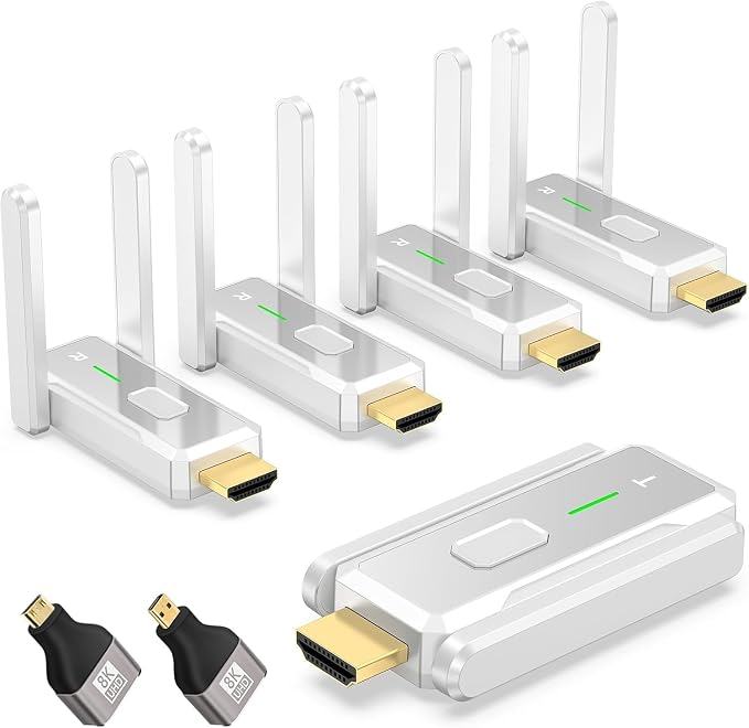 Wireless HDMI Transmitter and 4 Receivers, Up to 6 RX Expandable | 4K Decode 1080P Output| Stream from PC/Laptop/Projector to 4 Monitors/TVs| 500FT Long Range| Business/Conference/Home Theater