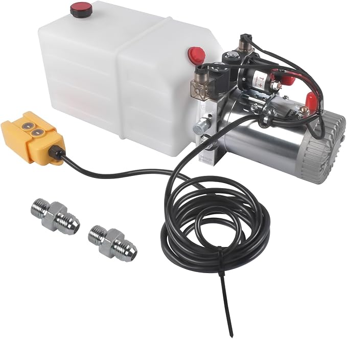 6 Quart Hydraulic Power Unit 1.6KW Power, 12V DC Double Acting Hydraulic Pump for Dump Trailer Car Lifting, Hydraulic Pump Power Unit, 6L Plastic Tank, 3200 PSI Max Pressure Weonefit
