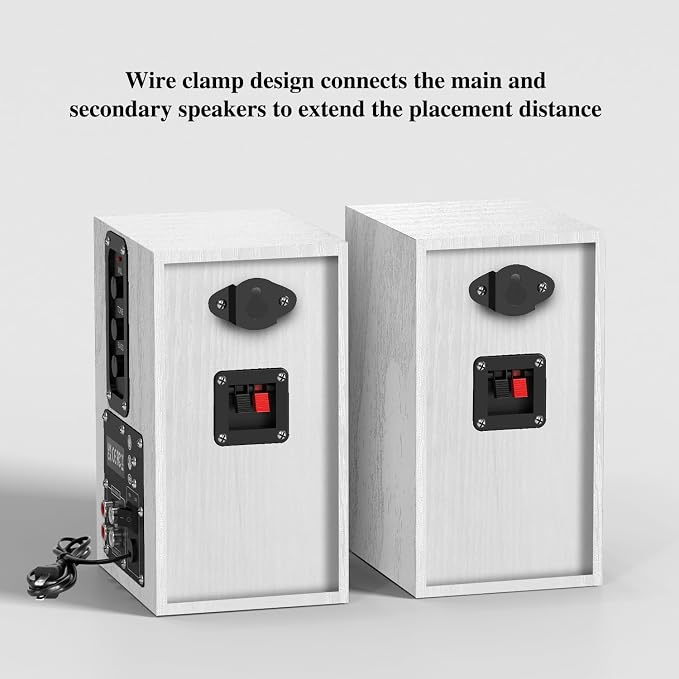 Elimavi 30W X 2 Powered Bookshelf Speakers - 3.5-RCA Input for Turntable, TV, PC, Record Player Speakers with 4 Inch Woofer & Wall Mounted, White