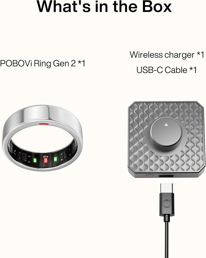 POBOVi Gen 2 Titanium Smart Ring for Women & Men, Sleep & Heart Rate Tracker, No Subscription, Size Before You Buy (Silver, 12)