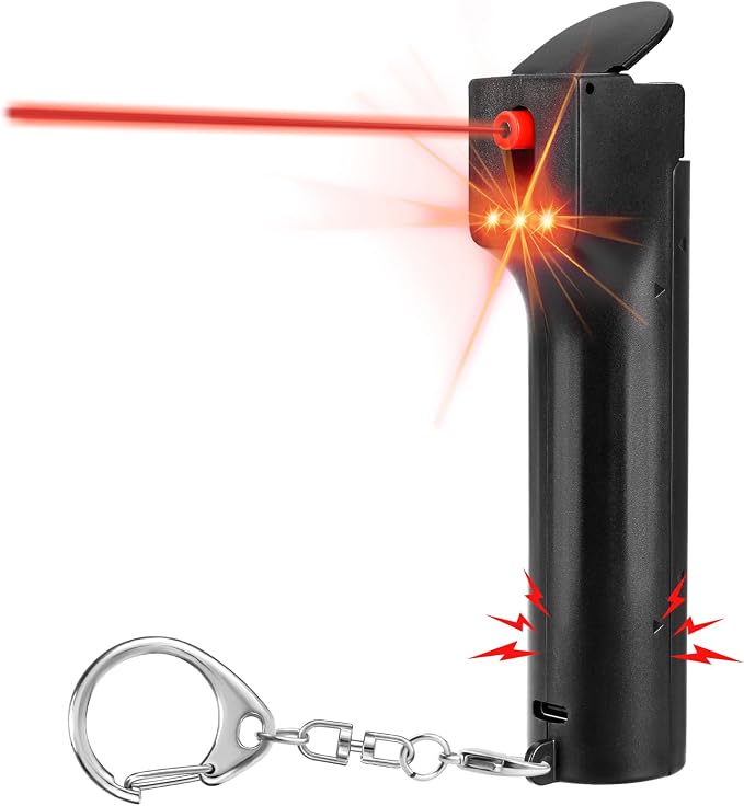 3-in-1 Pepper Spray Personal Alarm, 0.5oz 12ft UV Marking Dye Gel, 140dB Siren Red Strobe, Quick Accurate Aiming, Rechargeable Self Defense Safety Keychain, Refill Cartridge, Women Men College Student