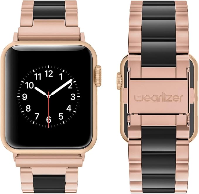Wearlizer Compatible with Apple Watch Bands 38/40/41/42mm Womens Wristband for iWatch SE Stainless Steel Black Resin Stylish Metal Replacement for iWatch Series 11 10 9 8 7 6 5 4 3 SE/Ultra 3 2 1