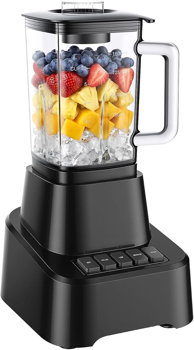 OLIXIS Professional Blender for Smoothies, Full-Size Kitchen Blender with 850 Peak Watts & 54oz Large Glass Pitcher, 4 Speeds with Pulse for Ice Crushing Frozen Fruits, Dishwasher Safe, Black
