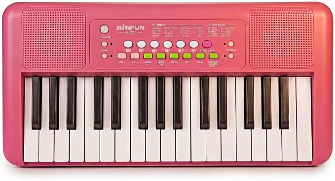 LeeQee 32 Keys Kids Keyboard Piano with Microphone, Double Speakers Toddler Piano Toy for Boys Girls Age 3-6, Portable Educational Musical Instrument, Birthday Gifts (Strawberry Red)