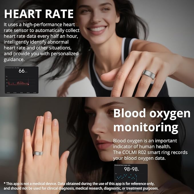 COLMI R02 Smart Ring, Smart Ring for Women and Men, No Subscription Fee, with a Charging Case, Supports Heart Rate, Blood Oxygen, Sleep Health Monitoring. (Silver, 7#)