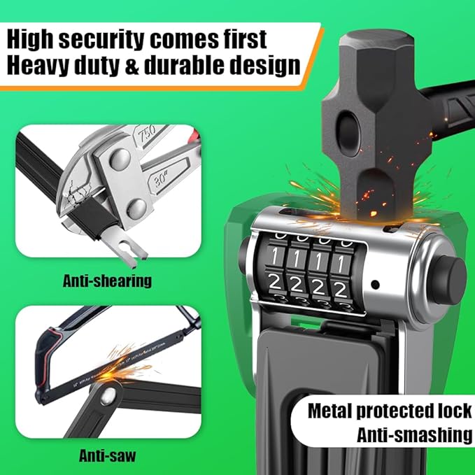 RBRL Bike Lock 2.95ft, 4 Digit Combination Bicycle Chain Lock with Holder for Apple AirTag, Heavy Duty Anti Theft Smart Folding Bike Lock, Lightweight Chain Lock for Bike, Scooter, Ebike