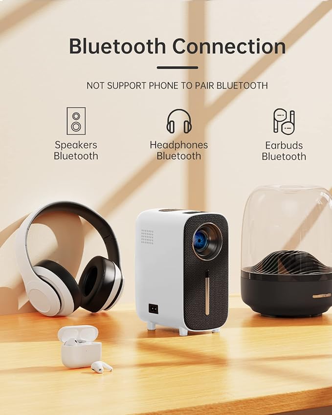 Mini Bluetooth Portable Movie Projector - HISION 1080P Projector 4K Home Projector Outdoor TV Projector 8500L Video LED Projector Compatible with TV Stick Laptop Phone Tablet HDMI USB DVD White