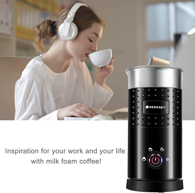 Huogary Electric Milk Frother and Steamer - 4 In 1 Automatic Milk Steamer, 300ml/10.1oz Hot& Cold Foam Maker and Milk Warmer For Latte, Cappuccinos, Macchiato, Black