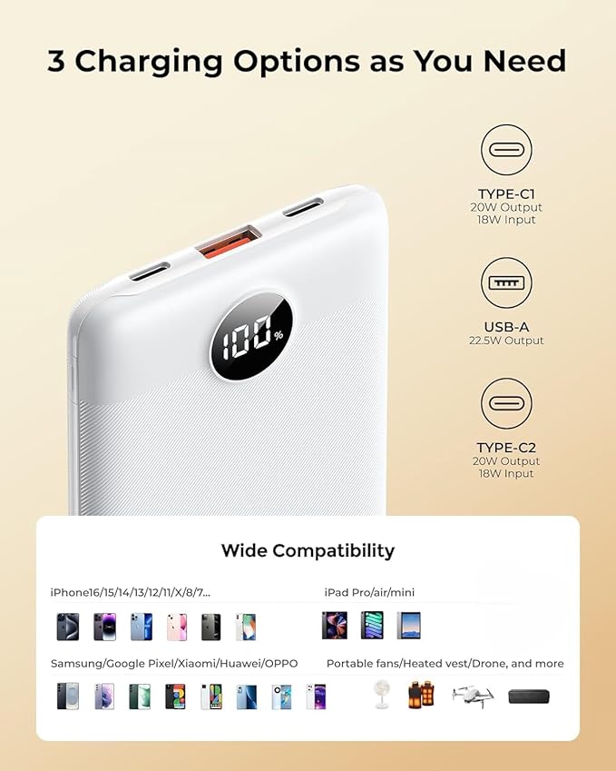 Ultra-Thin Mini Portable Charger 10000mAh & Rechargeable Electric Hand Warmers 2 Packs Gifts Set