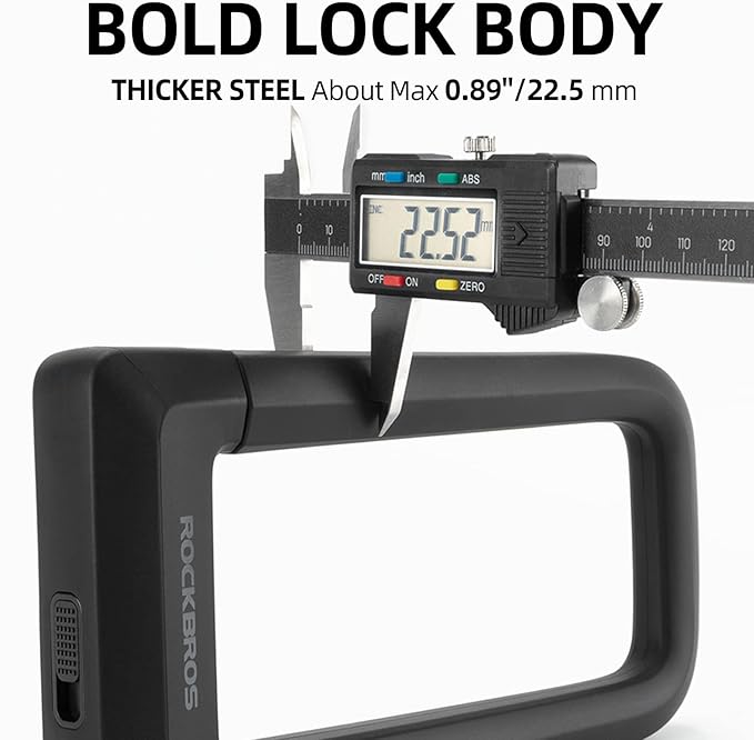 ROCKBROS Bike U Lock, Heavy Duty Anti Theft with Cable Silicone Cover (Max 22.5MM Bike U Lock+Keys+1.2M/4Ft Steel Cable+Mounting Bracket)